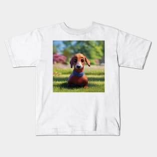 Sausage Dog Dachshund Puppy Art Kids T-Shirt